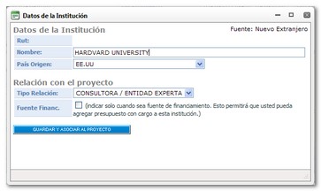 Datos Institución Extranjera