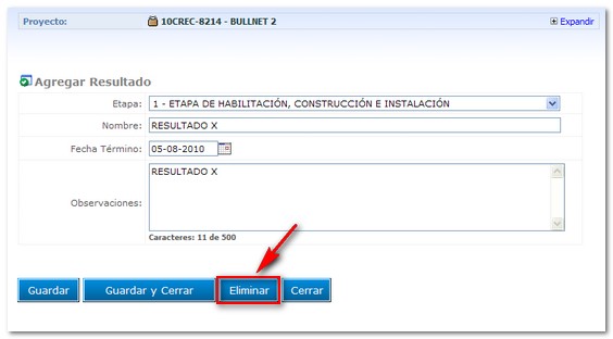 Eliminar Resultado