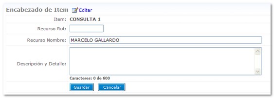Modificar Encabezado Item