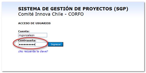 Ingreso de Contraseña