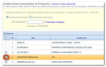 Seleccionar Institución Asociada