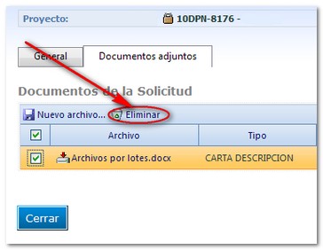 Ubicación Botón Eliminar