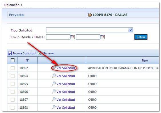 Ubicación Botón Ver Solicitud